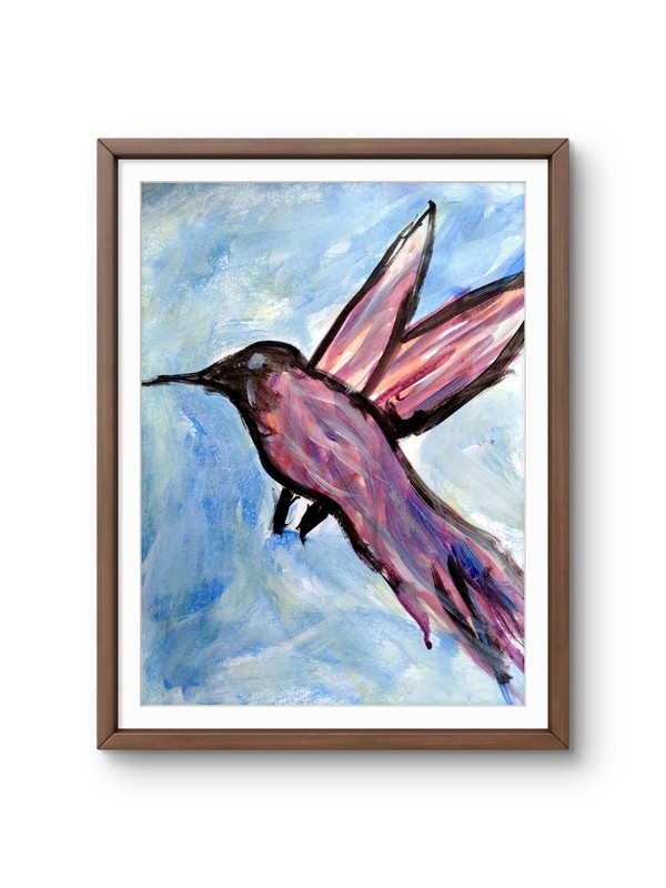 Original Signed 9×12 Bold Hummingbird Acrylic Art Impressionist Home Decor Paper