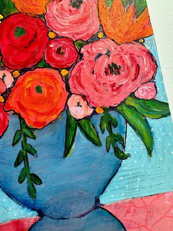 Abstract Flower Acrylic Painting: Colorful Floral Art on Hard Board - Fine Art gallery