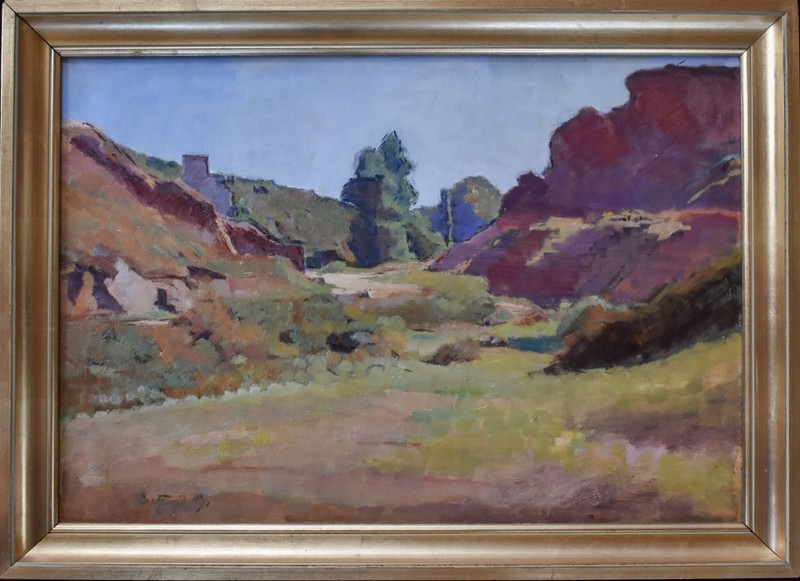 1930s French Brittany Farm Landscape Oil Painting Signed Bertrand Py Salon Paris