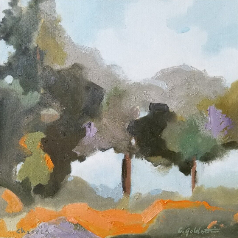 TWOBADARTISTS Unique One of a Kind Oil Painting of Landscape Orange Stream 12×12
