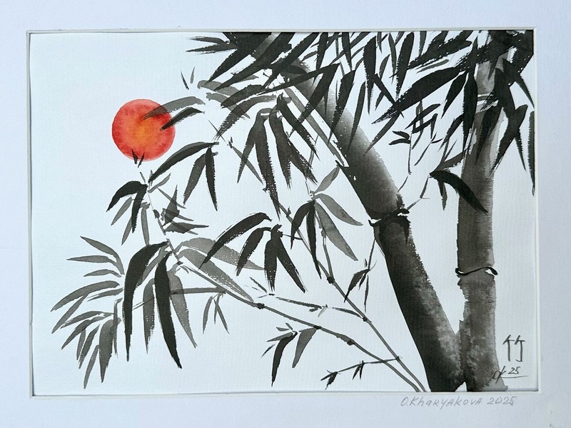Original paintings A4 Bamboo Sun oriental japanese chinese brush painting sumi-e gallery