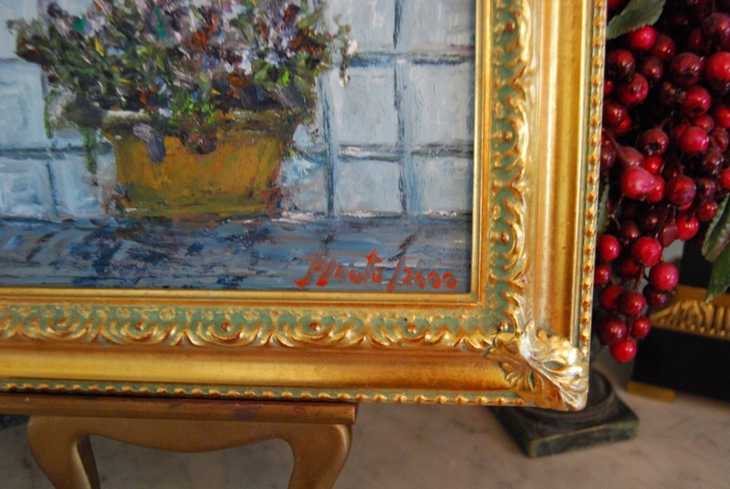 FRAMED SIGNED ORIGINAL OIL VIOLET FLOWERS ON POT A STILL LIFE ARTIST HECTO VIDAL gallery
