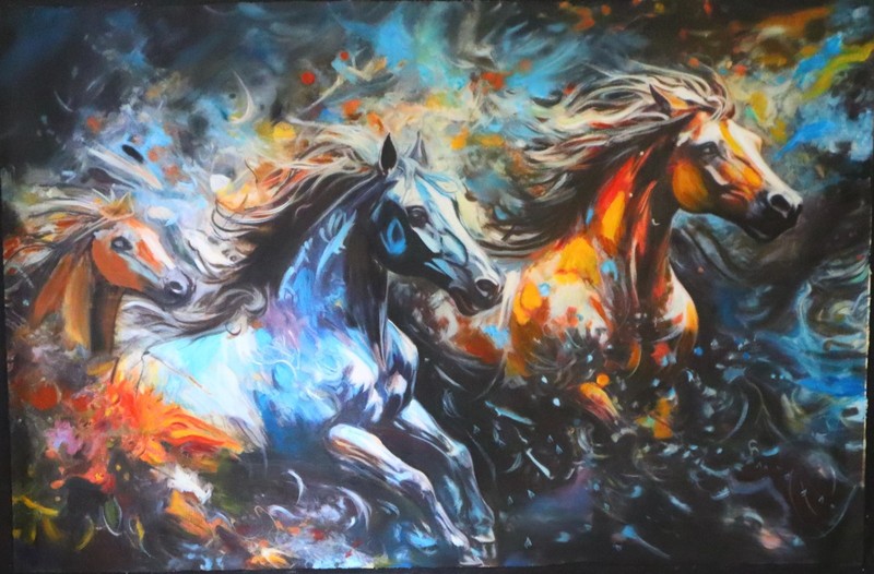 Galloping Freedom Original Oil Painting Horse Art by Khursheed Lahore Artist