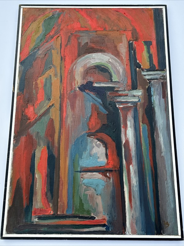 FAY SINGER PAINTING LARGE ABSTRACT ARCHITECTURAL MODERNISM EXPRESSIONISM 1970'S gallery