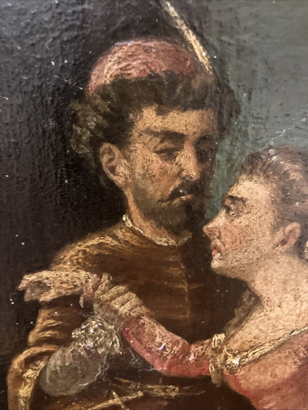 Vintage Framed Oil? On Board Painting Romantic Couple Unsigned As Found Read gallery