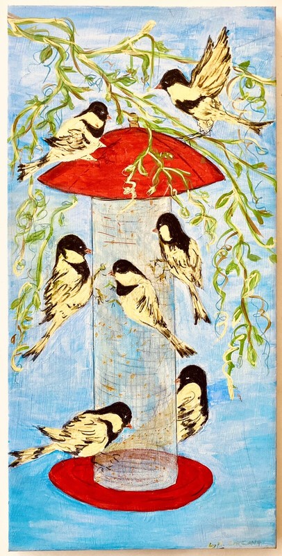 Retro 90s Art Little Birds Garden Feeder Nature Farmhouse Home Decor Cottagecore gallery