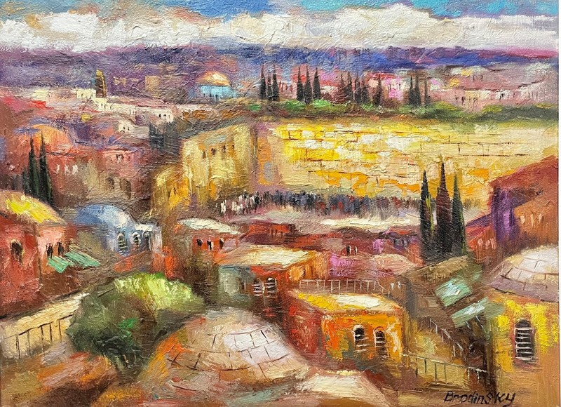 Slava Brodinsky "City of Gold" Hand Signed Oil Jerusalem Kotel Framed Art New! gallery