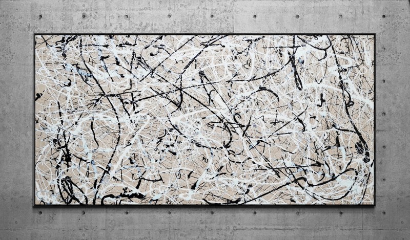 Extra Large Neutral Abstract Painting Beige Black White Canvas XXL Art