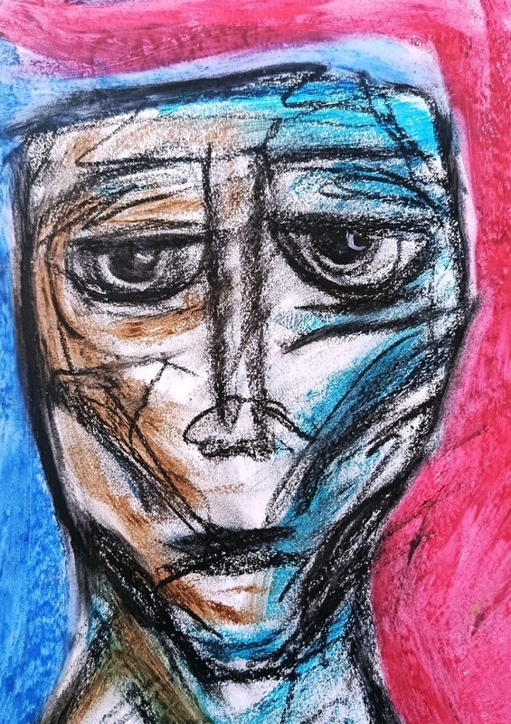 Man Portrait - Abstract Modern Art - Oil Chalk A4 Paper - Modern Art gallery