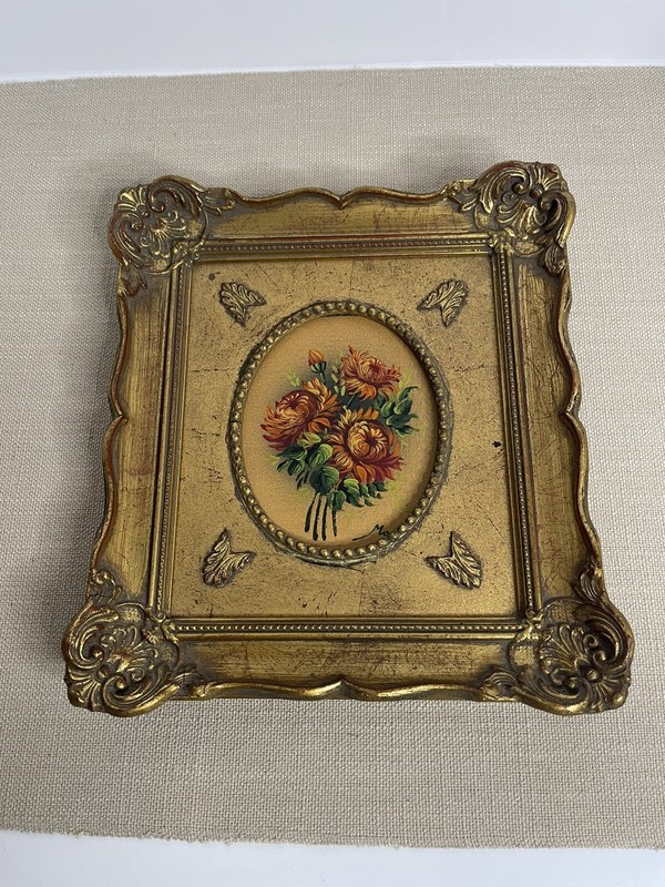 Oil Painting on Board Small Oil on Board Framed Vintage Art Decor 9 3/4″x8 3/4″