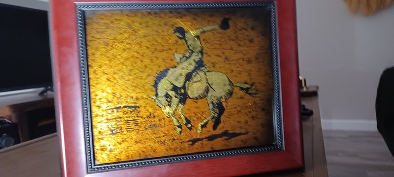 Original Rare JACK WHITE Gold Leaf "Echruseos" Painting "Bucking Bronco" Signed gallery