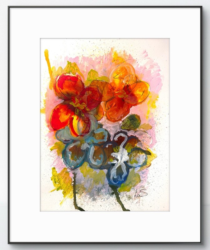 Original Abstract Expressionism 9X12 Floral Paper Colorful Handmade Signed 11
