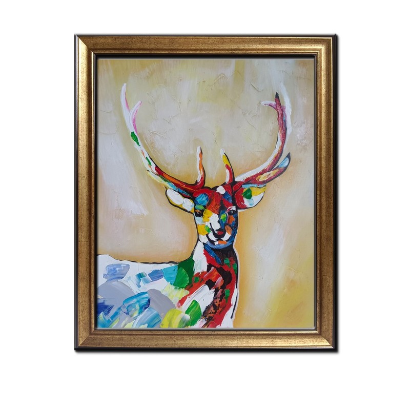 Framed Art HandPainted Oil Painting Animal Deer Abstract Canvas Modern Home Deco