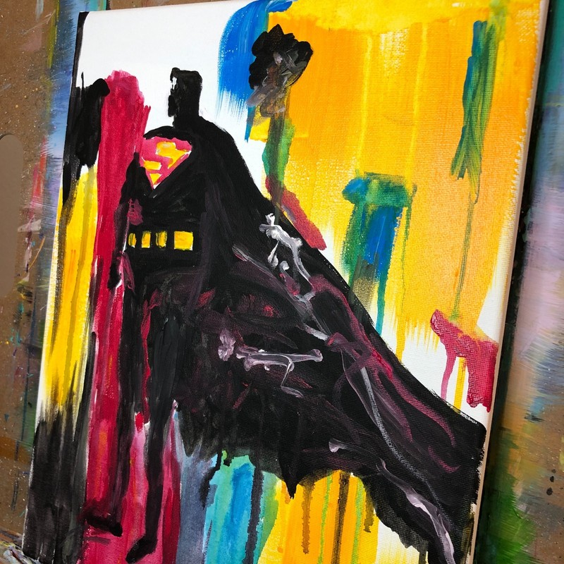 WS original superman hand painted 14X11 canvas acrylic colorful modern fine art gallery