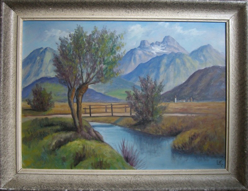 ::OIL PAINTING ° MOUNTAINS CREEK LANDSCAPE TREES ° IMPRESSIONISM MONOGR. L.K.