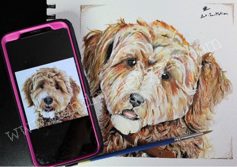 Custom Mixed Media Pet Portraits From Your Photo 7"x7" Commission Gift Dog/Cat gallery