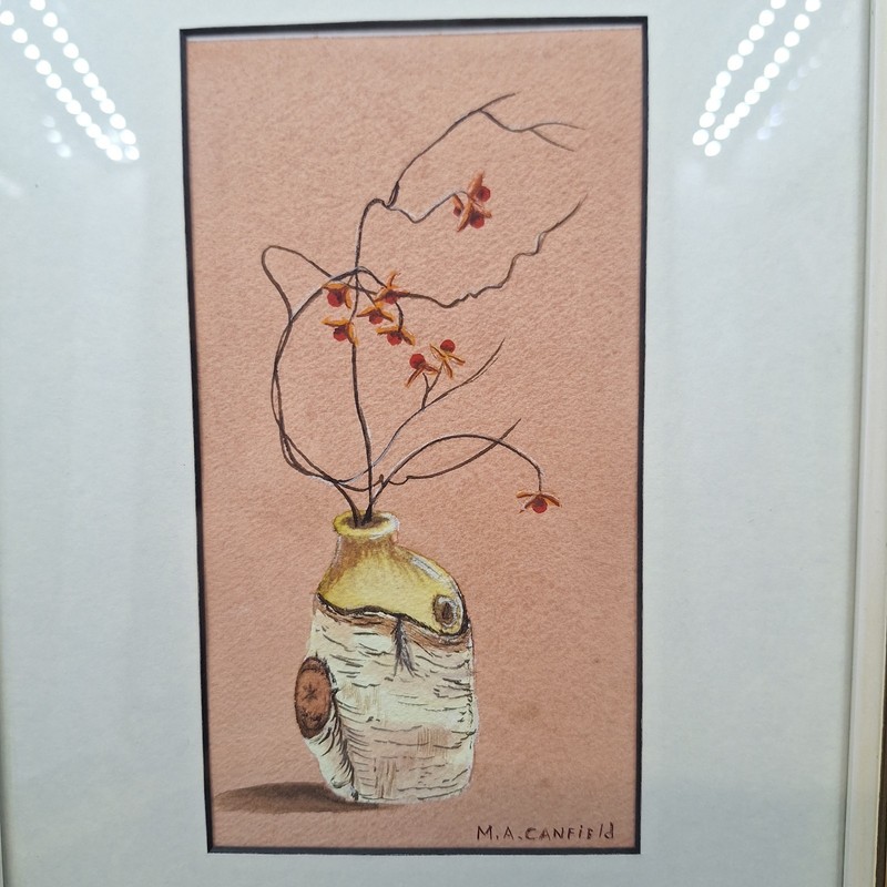 Original Mary Ann Canfield Matted Floral Watercolor Painting Flowers Vase Framed gallery