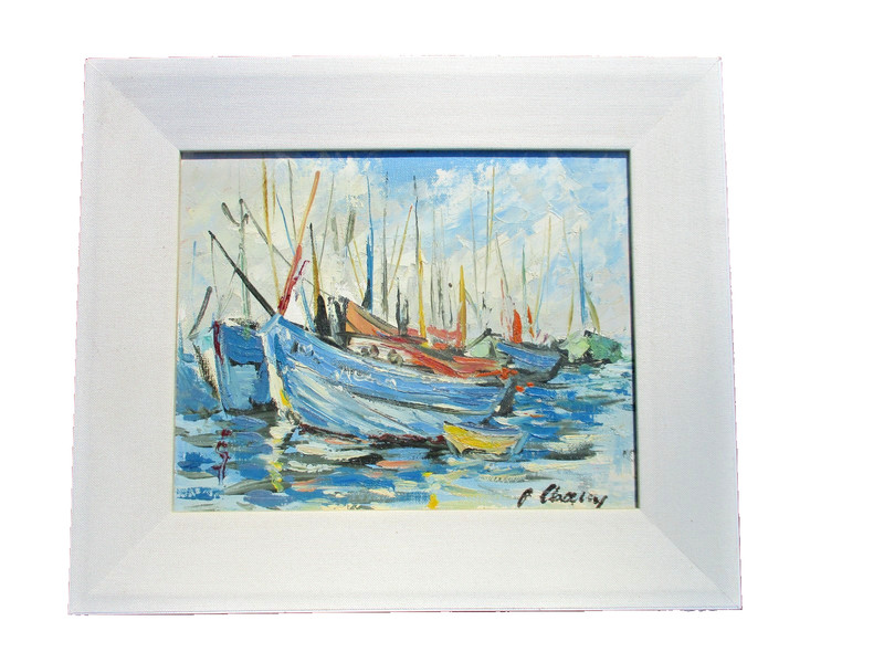 vtg sailboat painting fishing boats nautical impressionist «royal gallery»