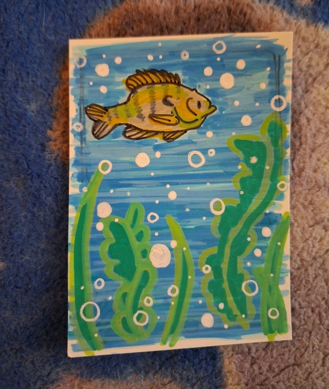 ACEO Original Acrylic Painting «Sunfish Blues» 2.5×3.5 Badgie and Blossom