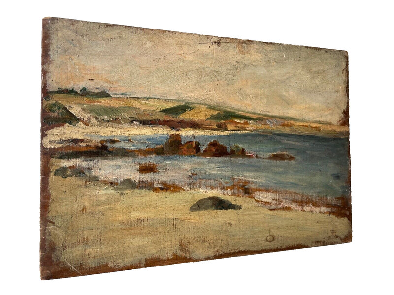 19th French Impressionism - Oil Panel Painting - Seascape Rocky Coast gallery