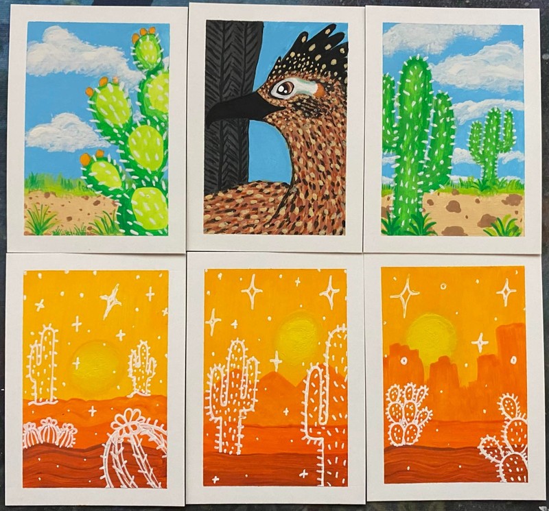 ACEO Original Cactus Desert Sky Plants Landscape Flowers Painting OneCraftyLady gallery