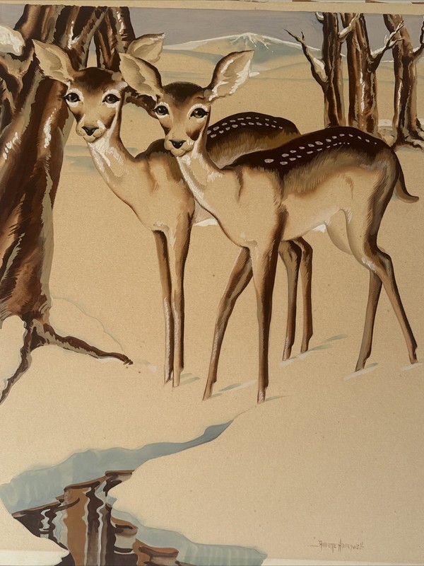 ANNETTE HONEYWELL PAINTING DEEER ANTIQUE LANDSCAPE NATURE LISTED ILLINOISE gallery