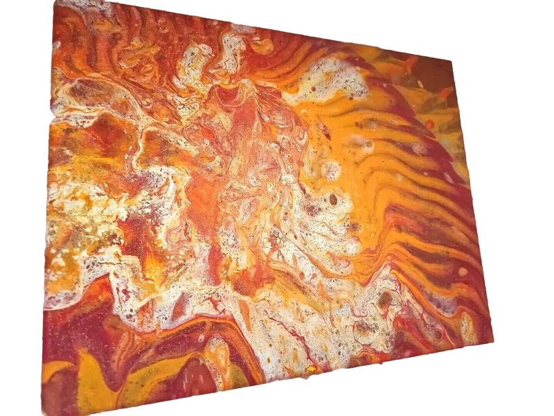 Fire Blast Orange Red &White Original Abstract 11×13 Paint Pour Canvas Dayton OH