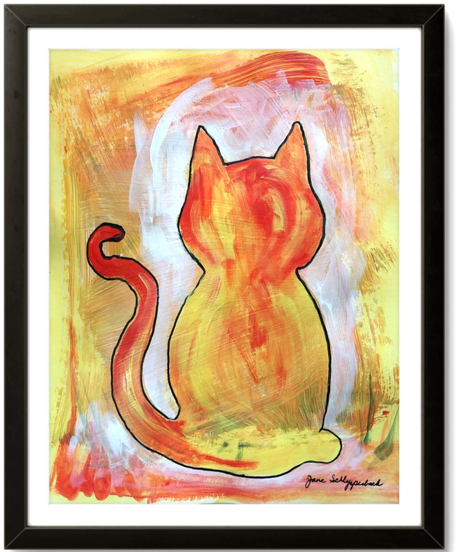 Fiery Cat Bold 11×14 Modern Contemporary Original Signed Paper Art Acrylic BACH