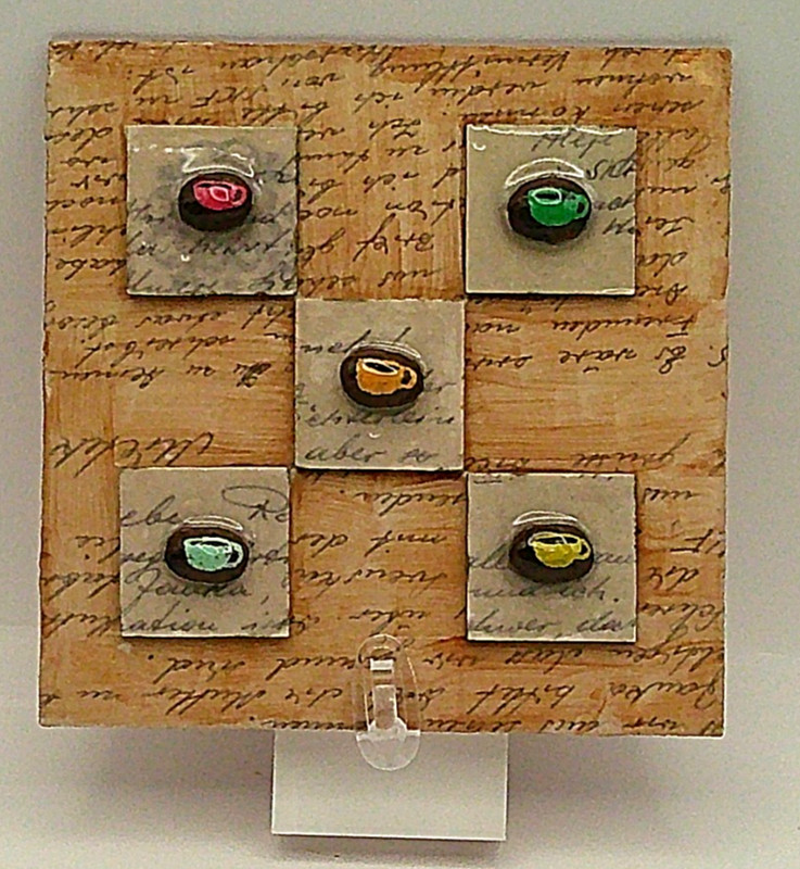 Framed Coffee Cups Painted on Coffee Beans Original Naive Folk Outsider Art 4x4 gallery