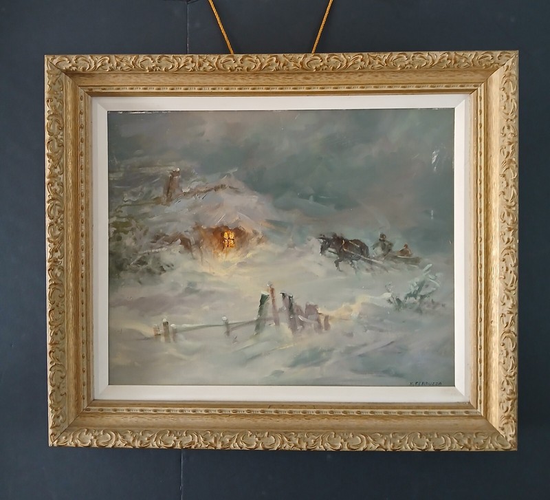 Frank Ferruzza The Blizzard- Oil on canvasboard Listed Artist c. 1960s