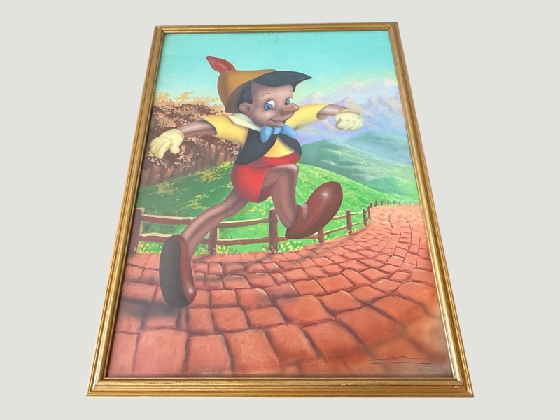 Greg Drolette Disney Artist – Pinocchio Oil on Board Painting Signed Lower Right