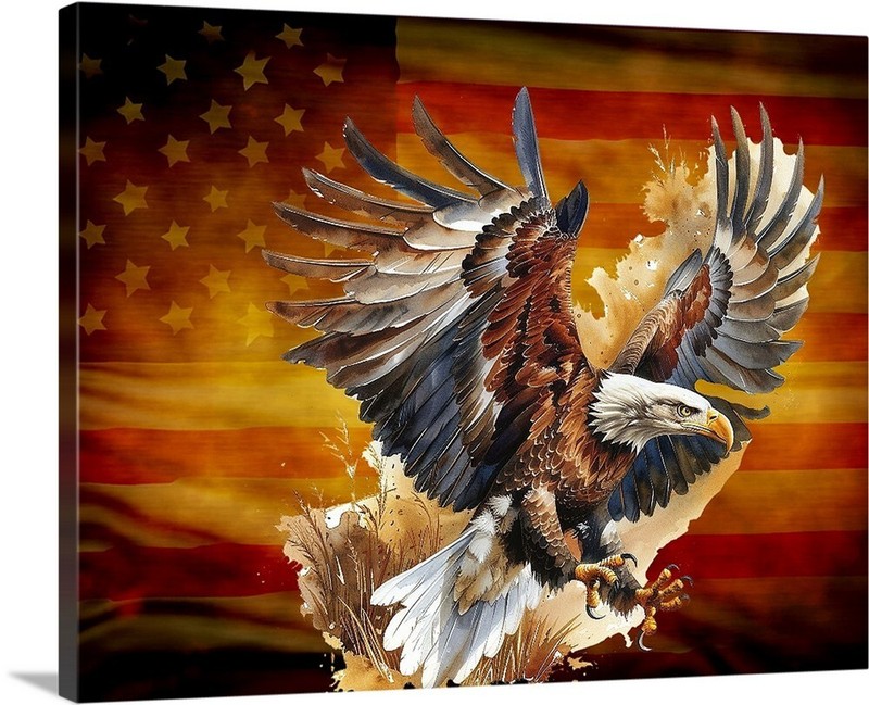 Bald Eagle 1800s American Flag Background Patriotic Wall Art Galley Canvas Wrap