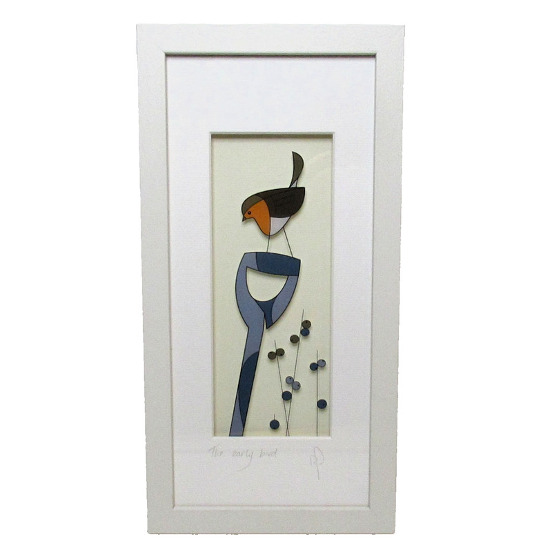 Hand Painted Glass «THE EARLY BIRD» Signed & Framed Black Hen Designs (Ireland)