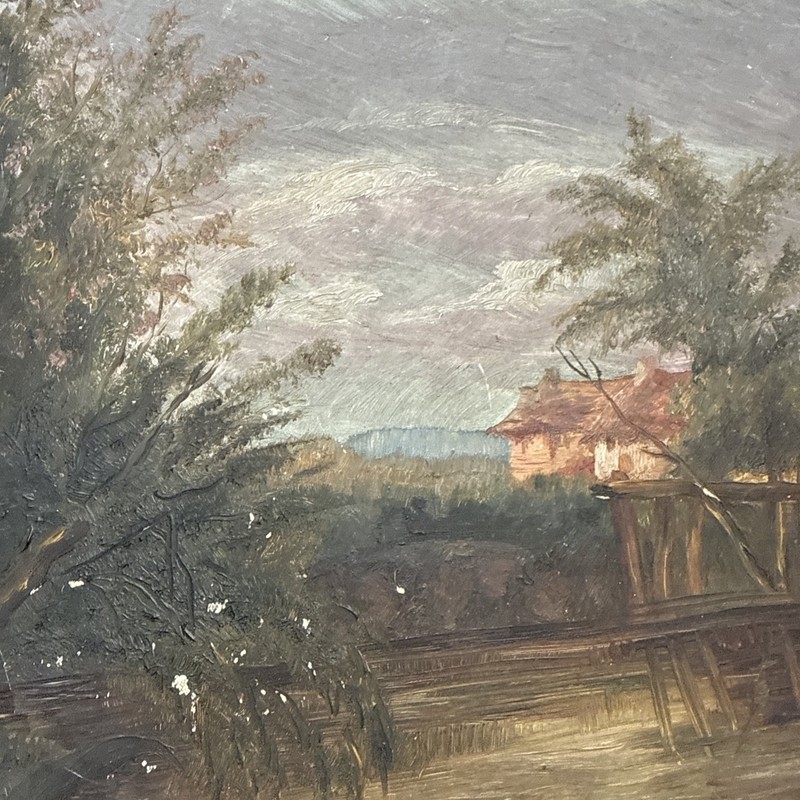 1880 Original Albert L. Calder Landscape Oil Painting On Paper Mache Plate gallery