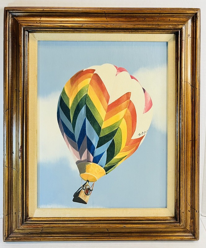 Hot Air Balloon Framed Canvas Oil Painting 19”X 16” Multicolored EC gallery