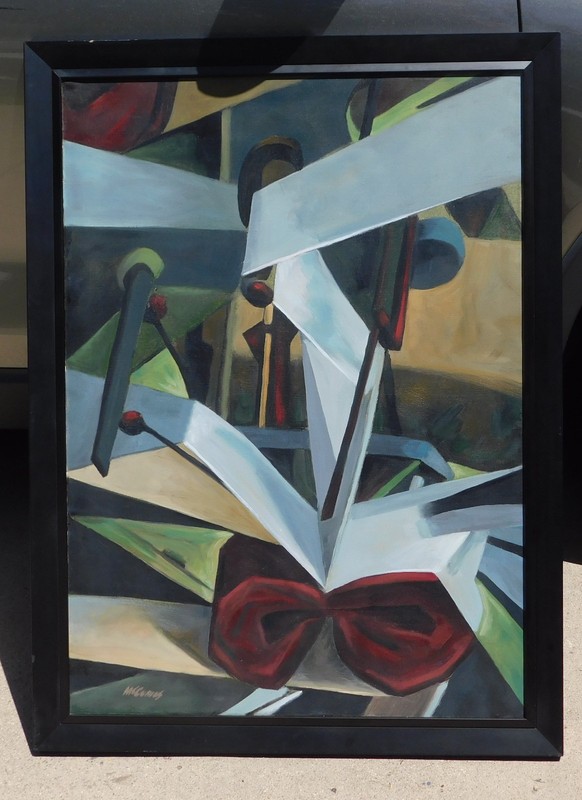 Mid-Century Modern Cubist Abstract Painting Signed McComas