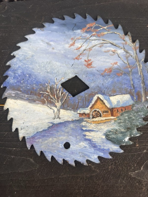 Vtg Hand Painted Saw Blade Country Barn Rustic Home Decor 7″