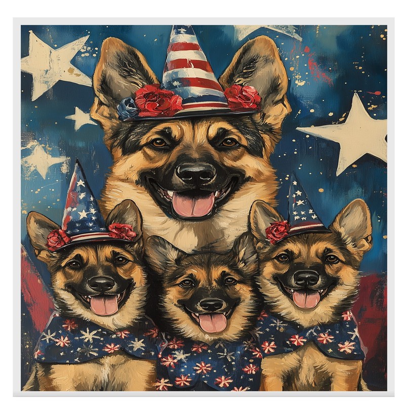 Patriotic German Shepherd Family with Stars Canvas Wall Art Print gallery