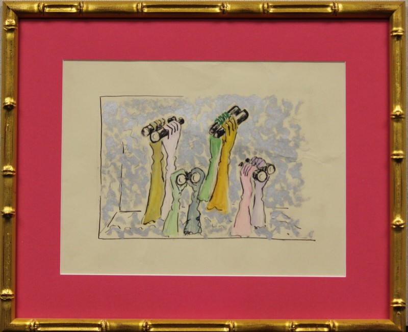 Lanvin Paris c1950s Gouache Opera Glasses by Alexander Warren Montel (1921-2002)