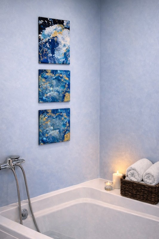 Set of 3 Modern Bathroom Wall Art Handmade Acrylic Canvas Painting Wall Art
