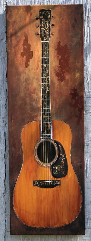 Music Studio: Acoustic Guitar Canvas Gicl’ee , 12 x 36, BEAUTIFUL Details/Color