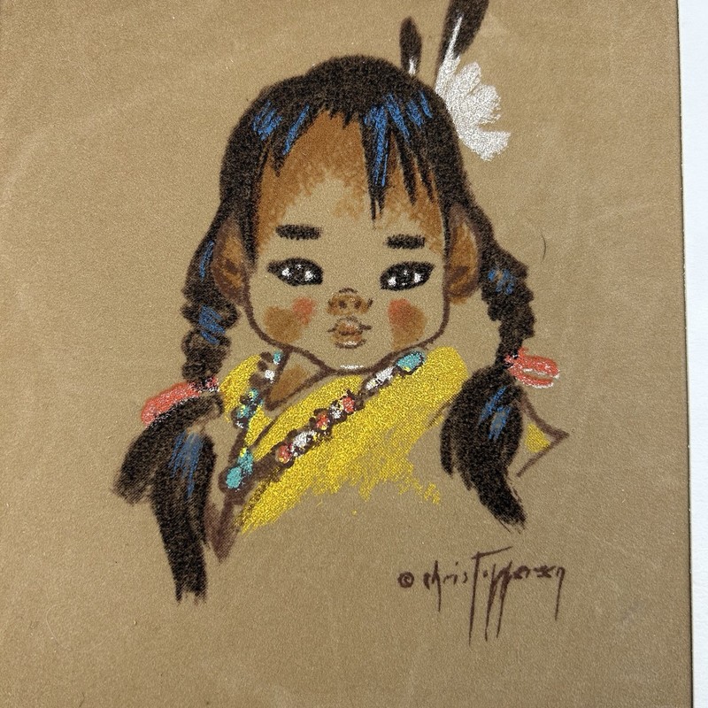 VTG Gerda Christoffersen «Oodees» Native American Girl Print Tewa Enterprises