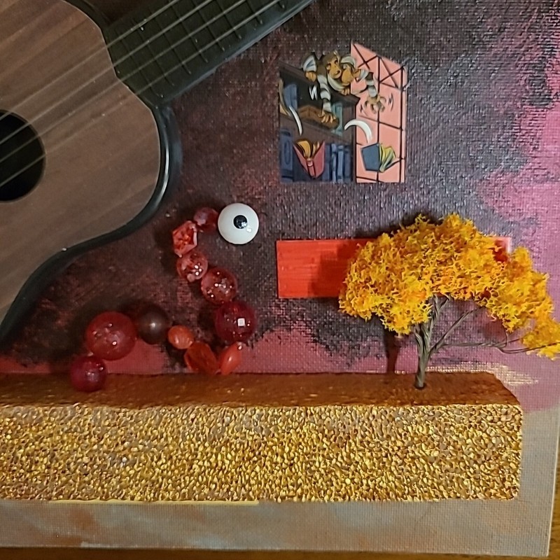 Original Painting 3D Diorama Guitar Tree 2 Headed Monkey 1 Eyed Snake ASSAMBLAGE gallery