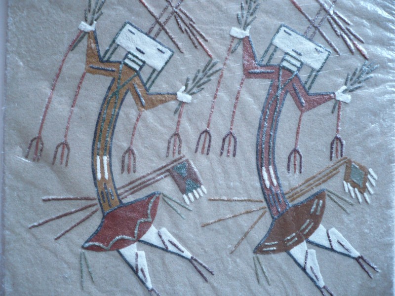 WATCHMAN, VINTAGE modern SAND PAINTING SANDPAINTING SAND ART TWO DANCING FIGURES gallery