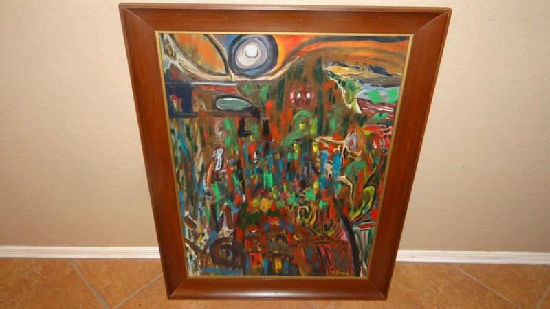 Large Old Oil Abstract Painting, Signed G. Braque