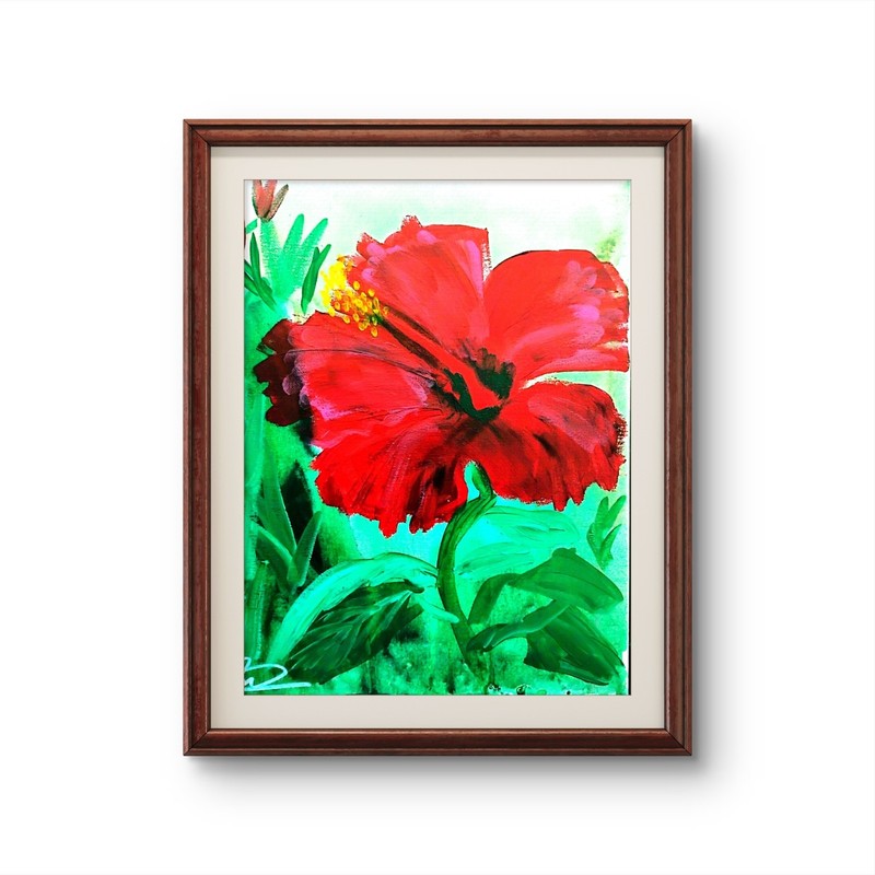 Original art 14 X 11 Red Flower CANVAS Colorful Modern Art Acrylic Painting