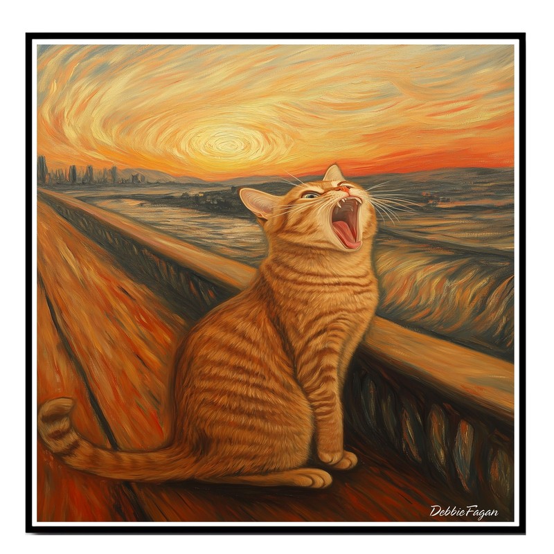 Cat Parody Art of a Yawning Orange Tabby Flat Rolled, Framed or Wrapped Canvas gallery