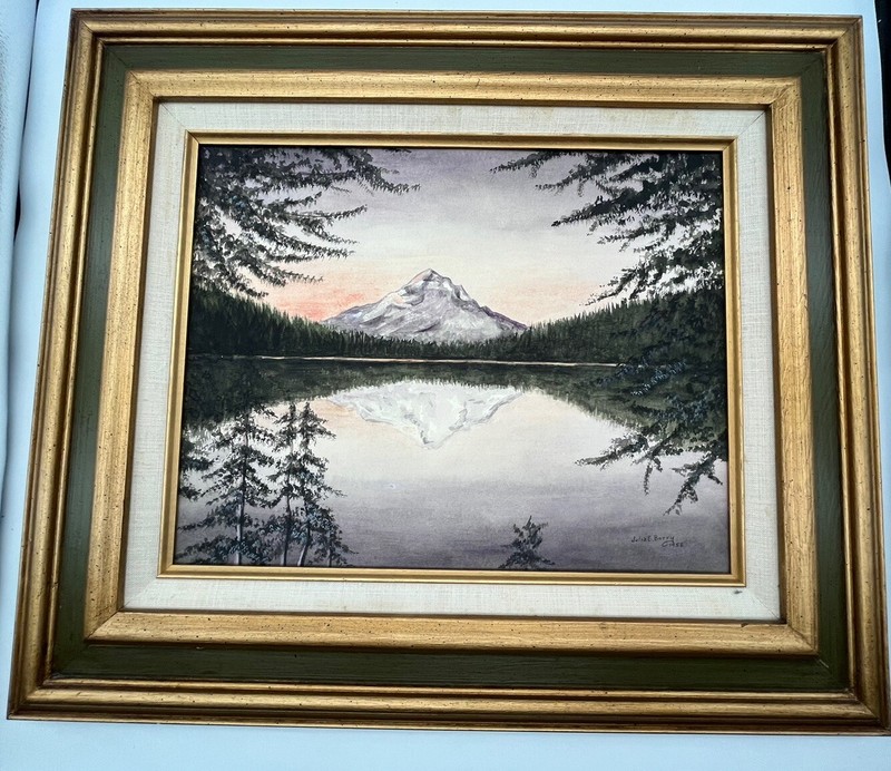 VTG Landscape 1952 – Vintage Print Mountain Landscape Painting Framed 18”x21”