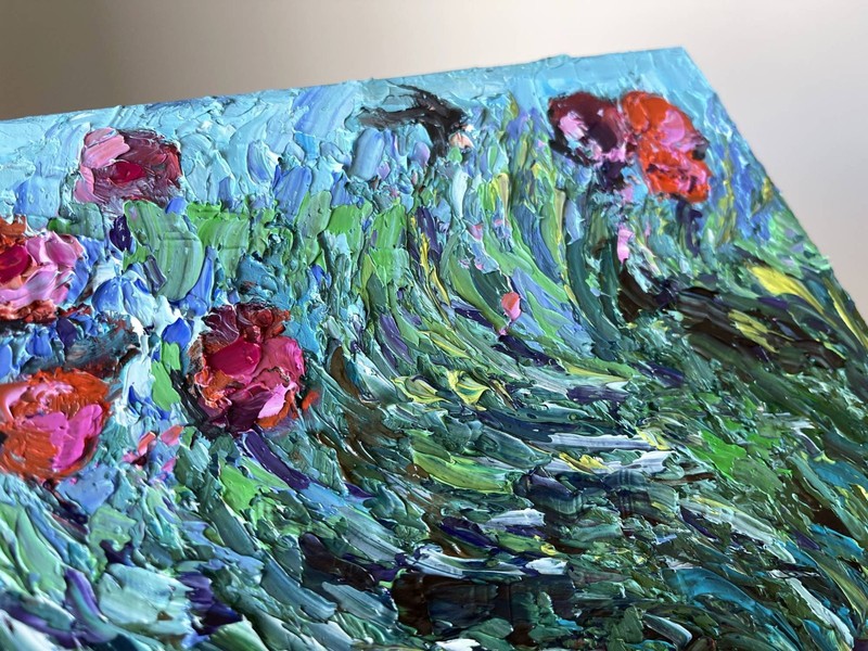 Wildflowers Abstract Original Impasto Oil Painting Summer Art 10x14" signed gallery