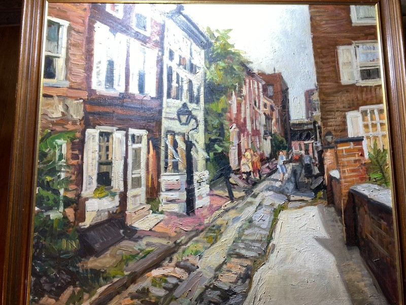 Large D Birnbaum 1962 «Figures In Cobbled Street» Oil Painting – Signed/Framed
